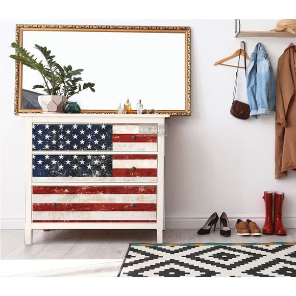 Re Design by Prima Transfer Sticker America 23x30" USA Flag Red White Blue - Picture 1 of 1